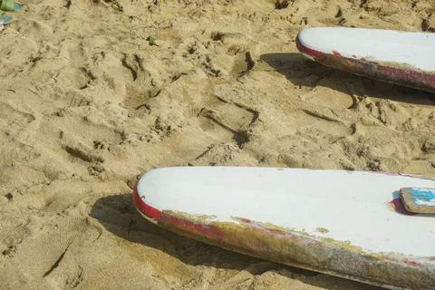 The tip of the canoe on the beach Stock Photos