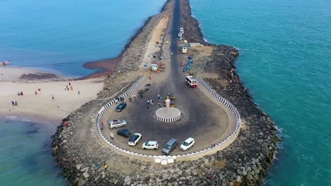 Tip of India - Dhanushkodi tip drone view Stock Footage 187137270
