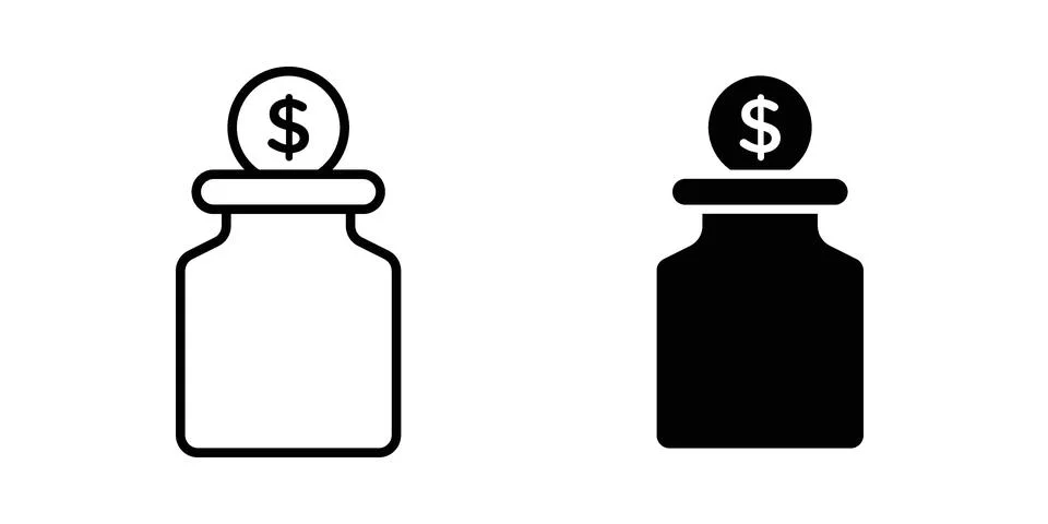 Tip jar icon linear versions pack on white background Stock Illustration