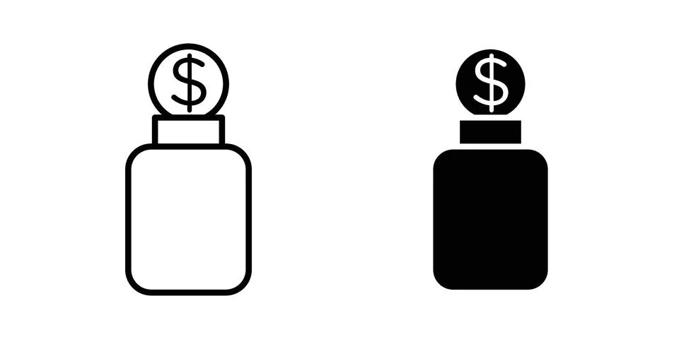 Tip jar icon set modern line and solid style collection. Stock Illustration