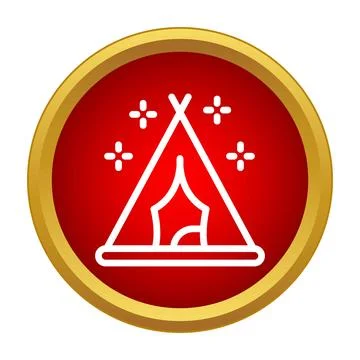 Tipi outline icon on a red circle with a golden border Stockillustratie