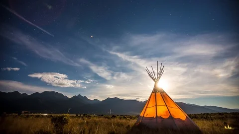 Tipi Under the Stars Time Lapse in the Mountains Astrophotography Milky Way Stock Footage 94315550