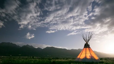 Tipi Under the Stars Time Lapse in the Mountains Astrophotography Milky Way Stock Footage 94315569
