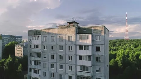 Tipical post soviet town Viborg. Panel concrete houses in a green area Stock Footage 153092644