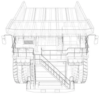 Tipper Wire-frame line dump truck isolated on white. Vector rendering of 3d Stock Illustration