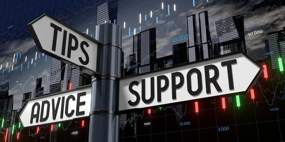 Tips, Advice, Support - Signpost with Three Arrows - 3D illustration Stock Illustration