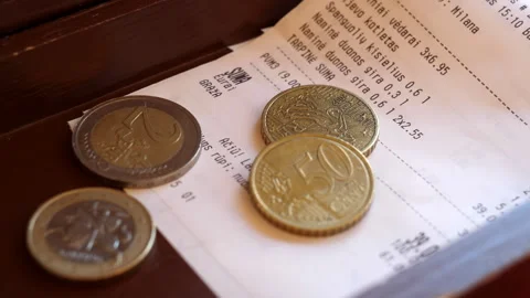 Tips and bill or check for dinner in a restaurant in Lithuania. 스톡 동영상 271183884