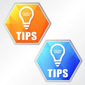 Tips and bulb symbol, two colors hexagons web icons Stock Illustration
