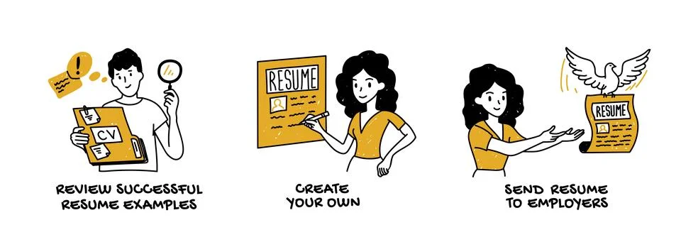 Tips and suggestions how to write and submit a successful resume, CV Stock Illustration