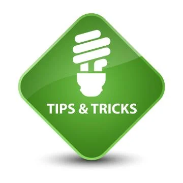 Tips and tricks (bulb icon) elegant soft green diamond button Stock Illustration