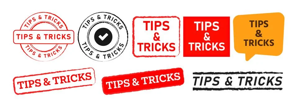 Tips and tricks rectangle circle stamp and speech bubble sign for advice Stock Illustration