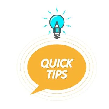Tips and tricks symbol - Quick Tips icon with light bulb, speech bubble Stock Illustration