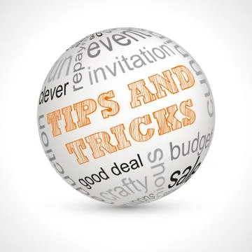 Tips and tricks theme sphere with keywords Stock Illustration