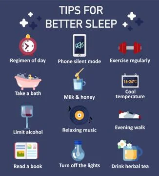 Tips for better sleep vector flat icon set イラスト素材