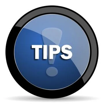 Tips blue circle glossy web icon on white background, round button for intern Illustrazione stock