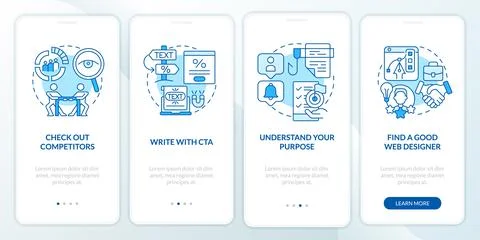 Tips for creating website blue onboarding mobile app screen Illustrazione stock
