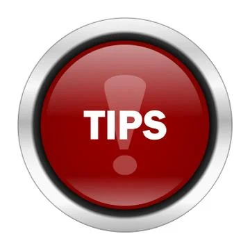 Tips icon, red round button isolated on white background, web design illustra Stock Illustration