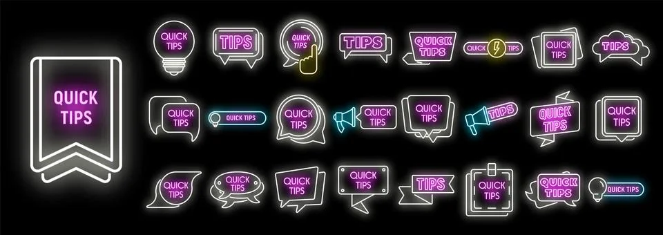 Tips icons set vector neon Stock Illustration