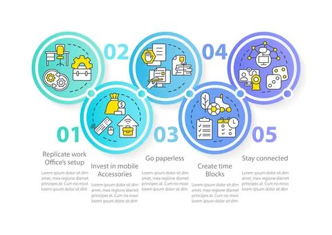 Tips for remote work productivity circle infographic template Illustrazione stock