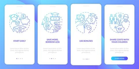 Tips for saving for college blue gradient onboarding mobile app screen Stock Illustration