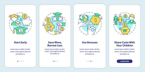 Tips for saving for college onboarding mobile app screen Stock Illustration