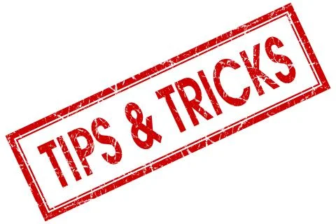 Tips &amp; tricks red square grungy stamp isolated on white background Illustrazione stock