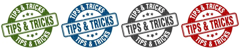 Tips &amp; tricks stamp. tips &amp; tricks round stamp set isolated on white backgrou Stock Illustration