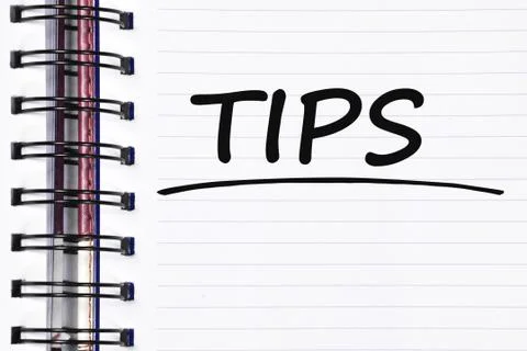 Tips words on spring note book Foto stock