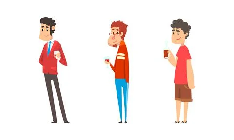 Tipsy Man Character Drinking Alcoholic Beverage Vector Set Stock Illustration