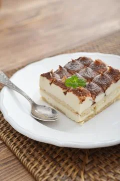 Tiramisu cake with mint Stock Photos