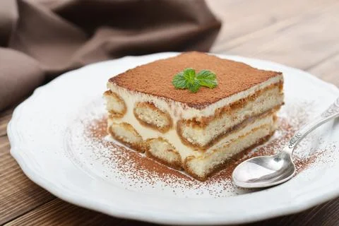 Tiramisu cake with mint Stock Photos