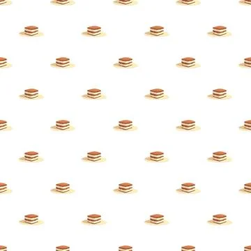 Tiramisu cake slices seamless pattern on white background Stock Illustration