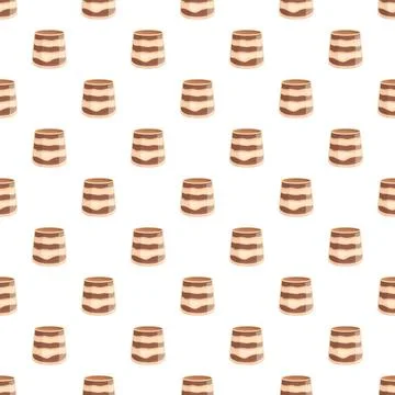 Tiramisu dessert cups seamless pattern on white background Illustrazione stock