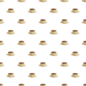 Tiramisu dessert repeating pattern on white background Stock Illustration