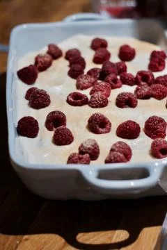 Tiramisu with raspberry Stock Photos
