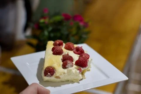 Tiramisu with raspberry Stock Photos