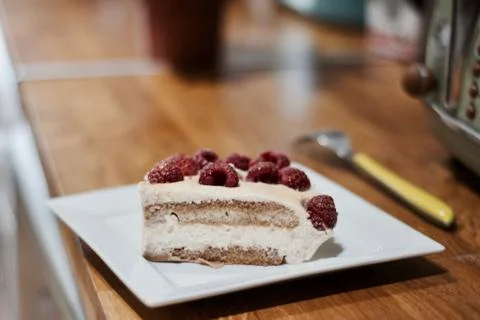 Tiramisu with raspberry Stock Photos