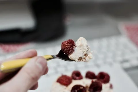 Tiramisu with raspberry Stock Photos
