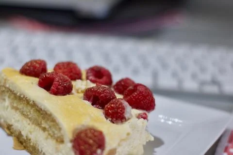 Tiramisu with raspberry Stock Photos