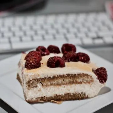 Tiramisu with raspberry Stock Photos