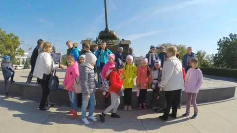 TIRASPOL, MOLDOVA - September 27, 2017: Children are photographed on excursion. Stock Footage
