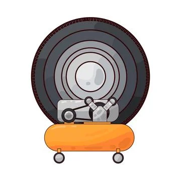 Tire with air compressor illustration Stock Illustration