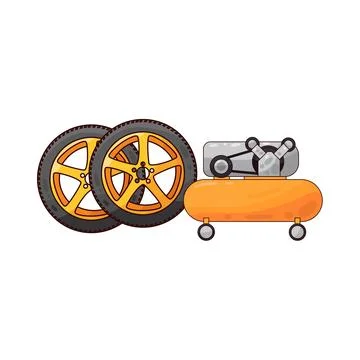 Tire with air compressor illustration Stock Illustration