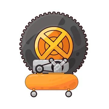 Tire with air compressor illustration Stock Illustration