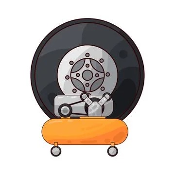 Tire with air compressor illustration Stock Illustration