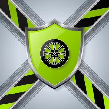 Tire and wheel background with shield Stock Illustration