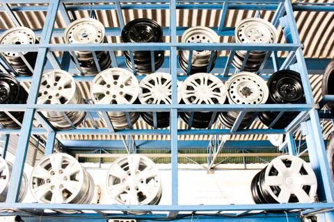 Tire auto car with texture pattern and steel great plate wheel Stock Photos