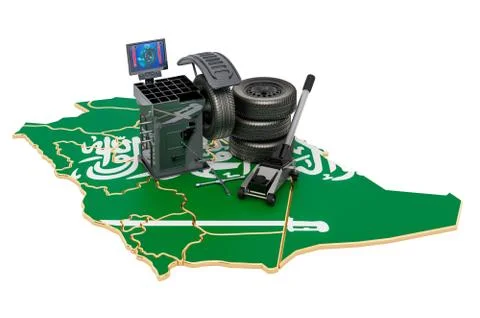 Tire Fitting and Auto Service in Saudi Arabia concept. 3d rendering Stock Illustration
