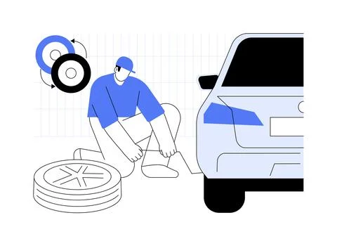 Tire fitting isolated cartoon vector illustrations. Ilustración de archivo