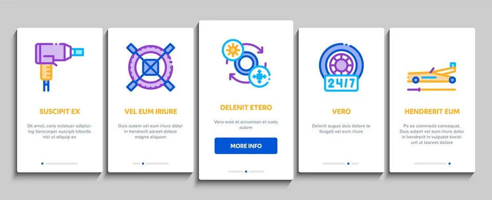 Tire Fitting Service Onboarding Elements Icons Set Vector Illustrazione stock